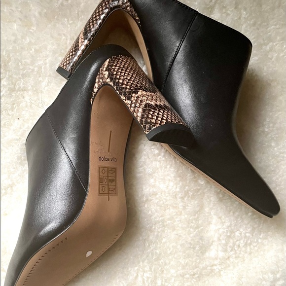 Dolce Vita Black Snake embossed heel Leather Mules - Picture 11 of 15